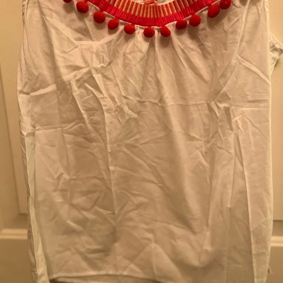 Boden woman sleeveless tank top white with pink pom poms size  2 - Picture 5 of 5
